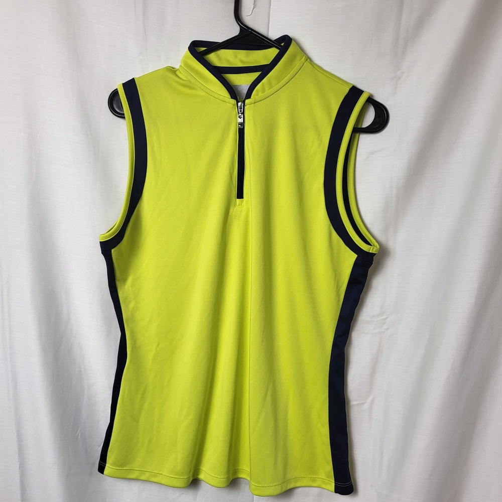 Callaway Opti Dri L Sleeveless Golf Polo Top Neon Yellow Quarter Zip Performance